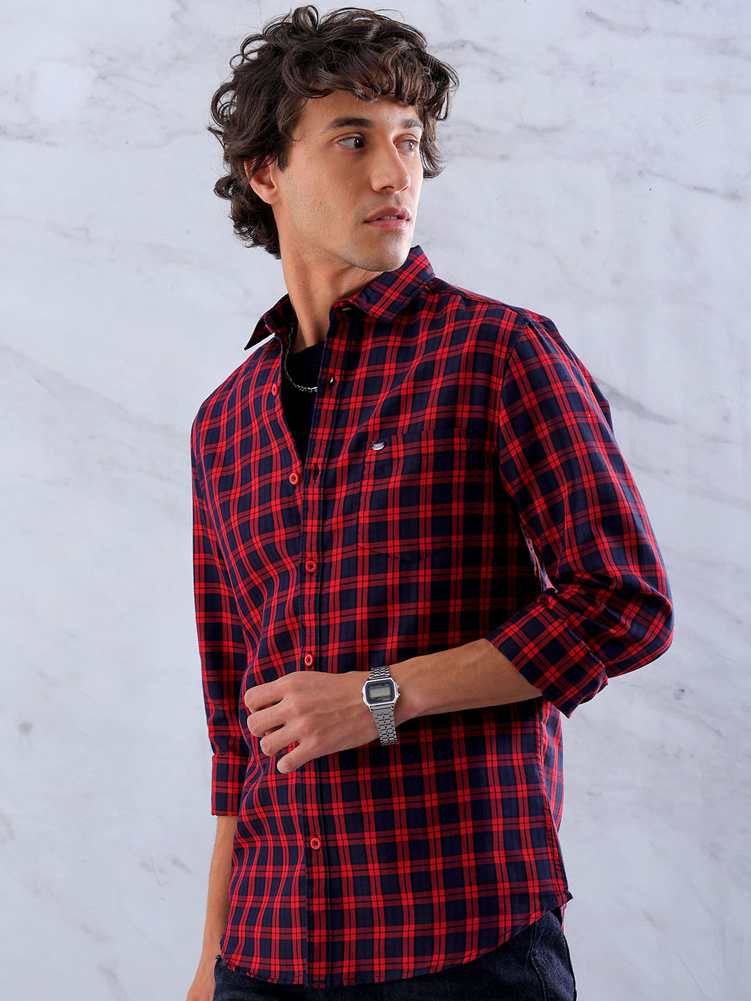 Shop Men's Checked Slim Fit Shirt Online.