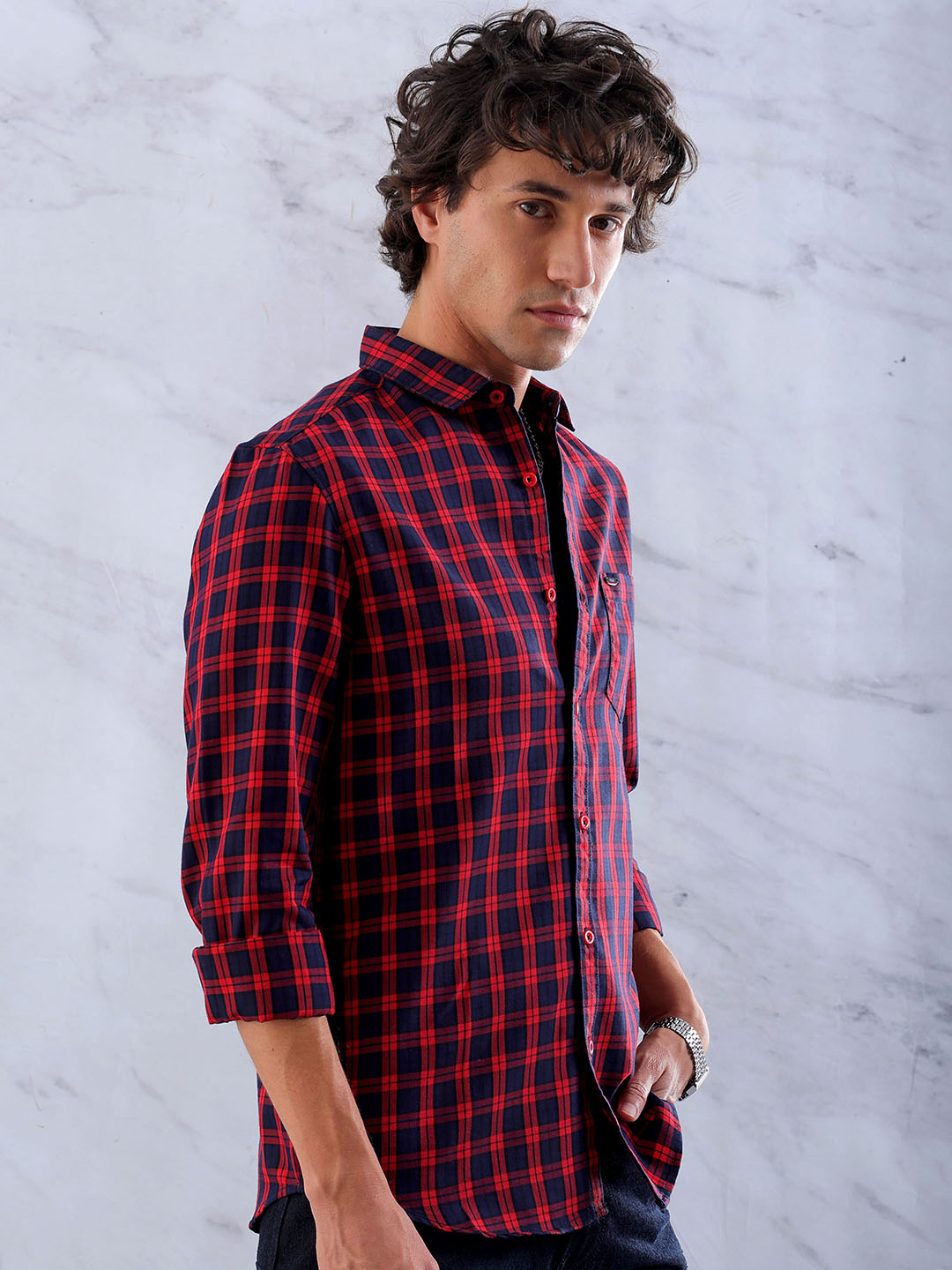 Shop Men's Checked Slim Fit Shirt Online.