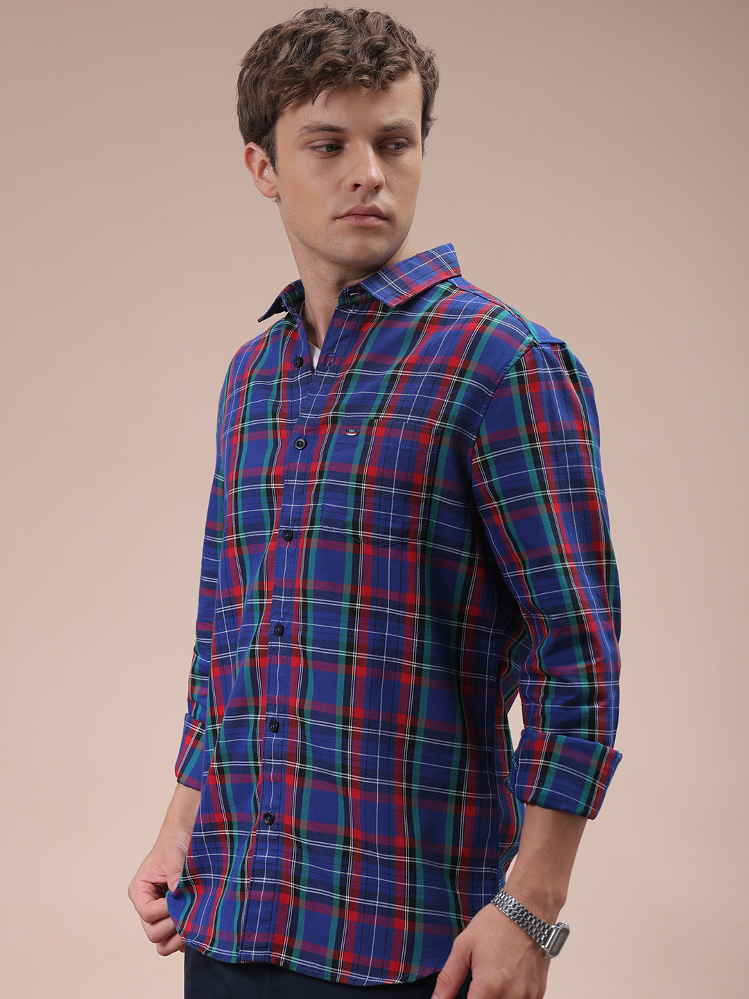 Men's Purple Slim Fit Checked Shirt