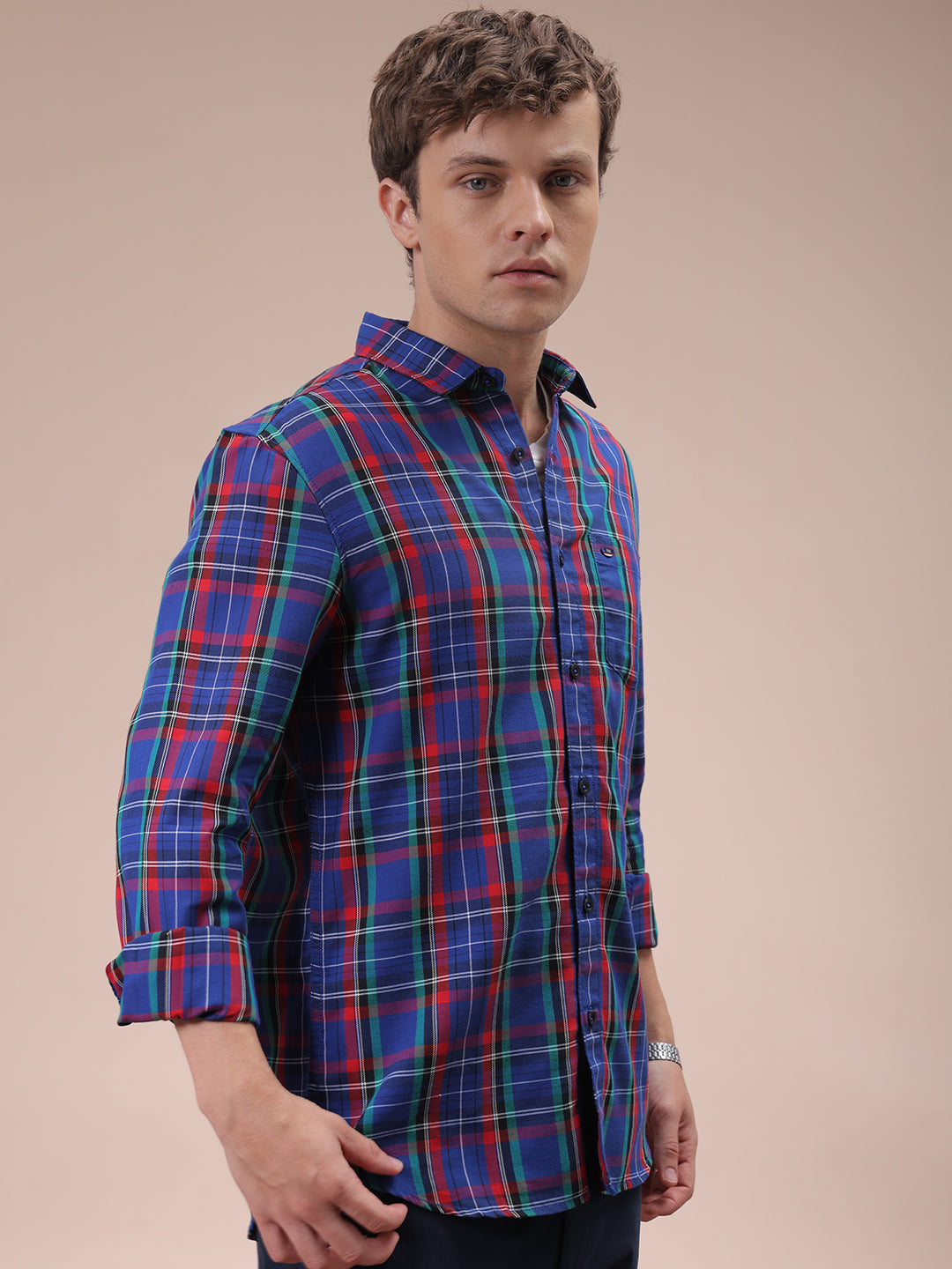 Men's Purple Slim Fit Checked Shirt