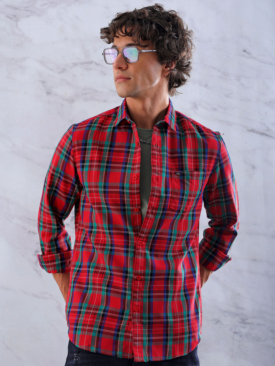 Shop Men's Checked Slim Fit Shirt Online.