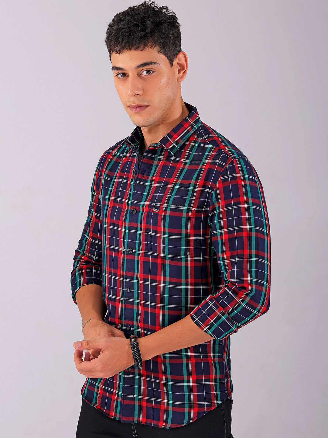 Shop Men's Checked Slim Fit Casual Shirt Online.