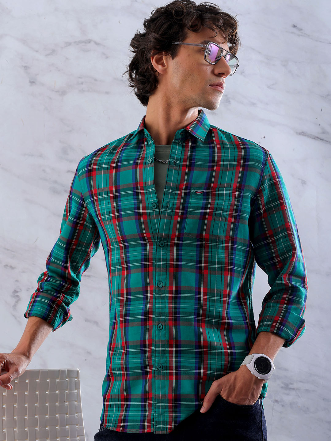 Shop Men's Checked Slim Fit Shirt Online.