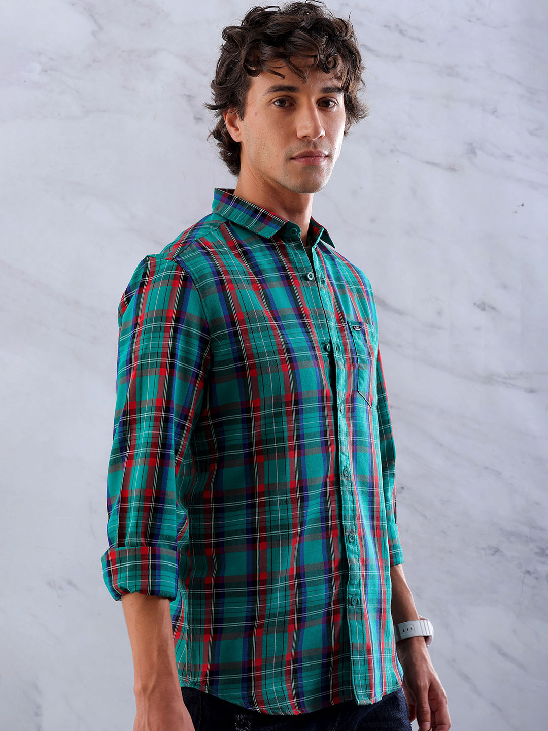 Shop Men's Checked Slim Fit Shirt Online.