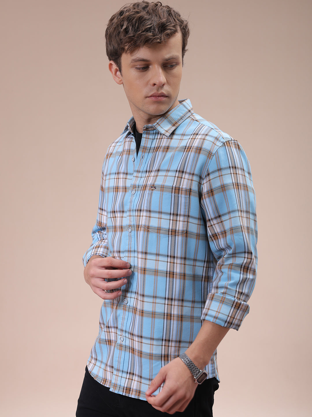 Men's Blue Slim Fit Checked Shirt