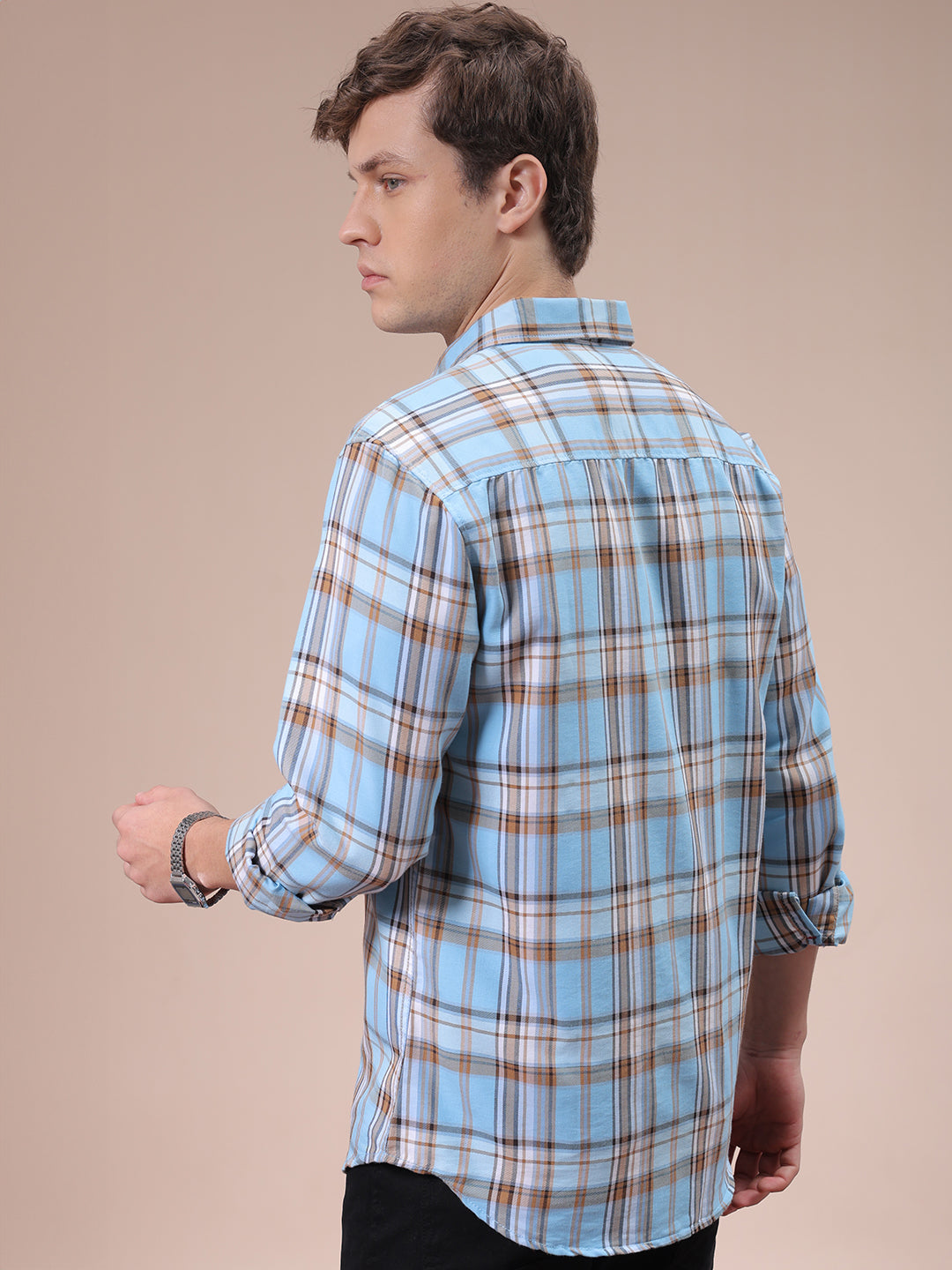 Men's Blue Slim Fit Checked Shirt