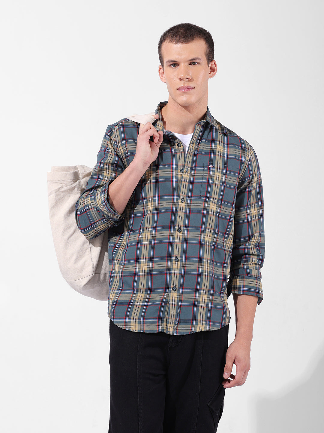 Men's Green Slim Fit Checked Casual Shirt
