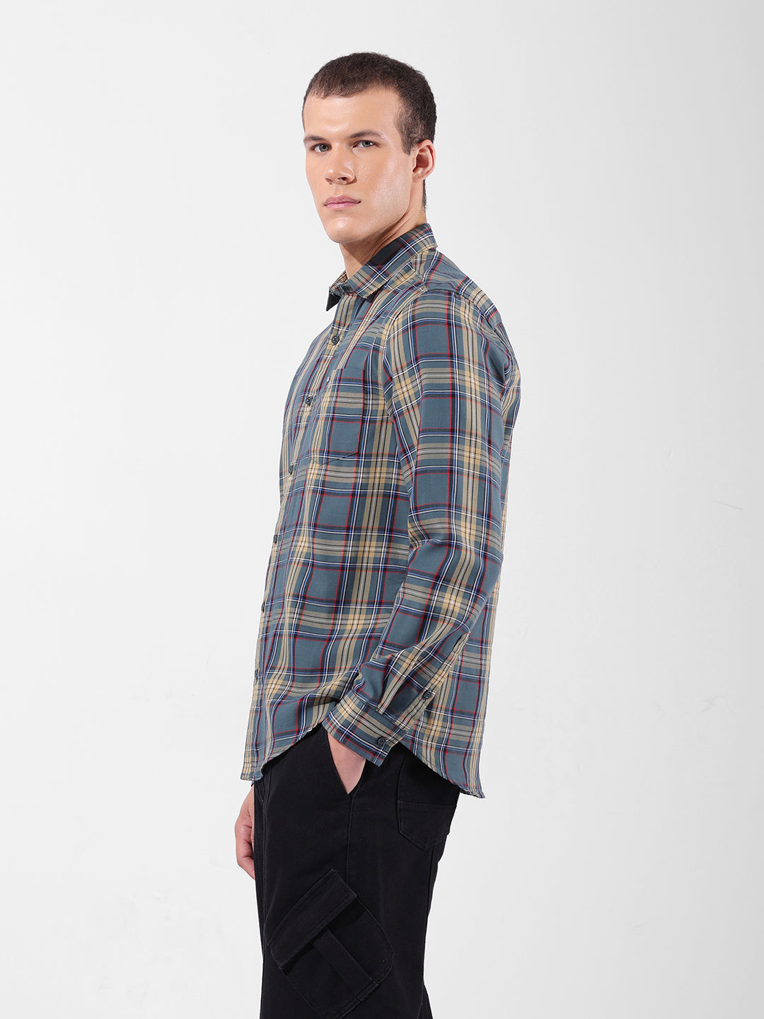 Men's Green Slim Fit Checked Casual Shirt