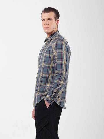 Men's Green Slim Fit Checked Casual Shirt
