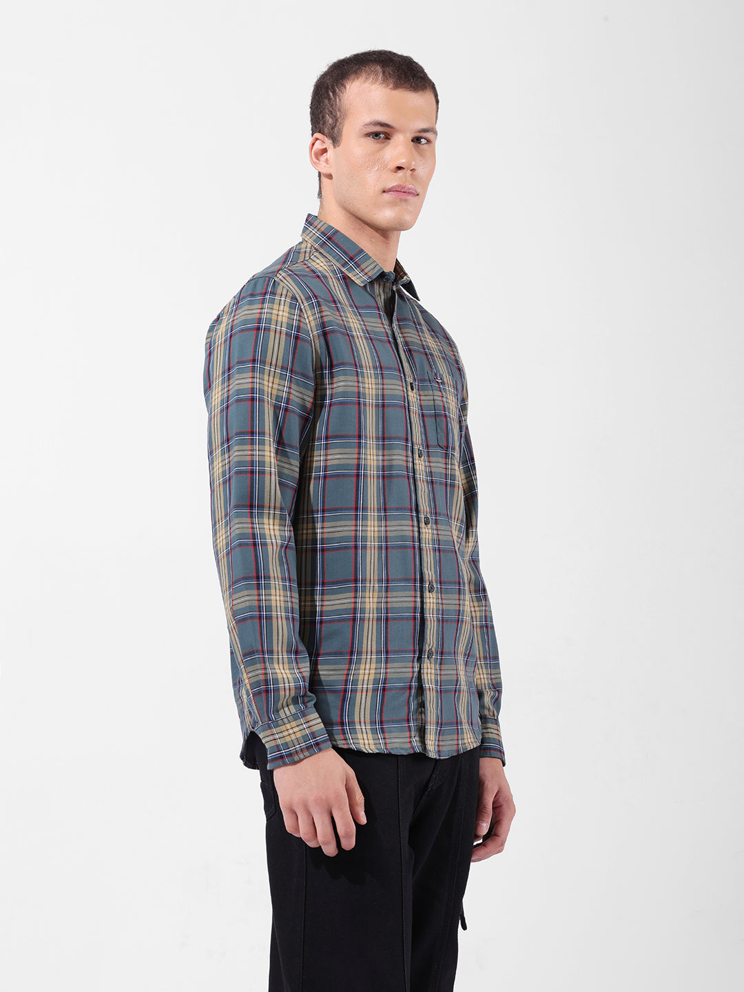Men's Green Slim Fit Checked Casual Shirt