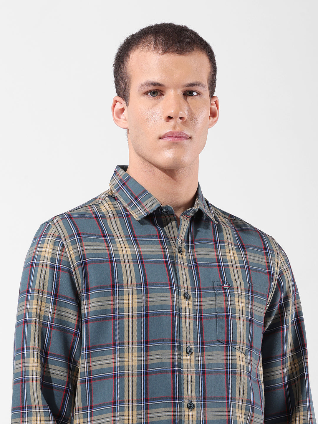 Men's Green Slim Fit Checked Casual Shirt