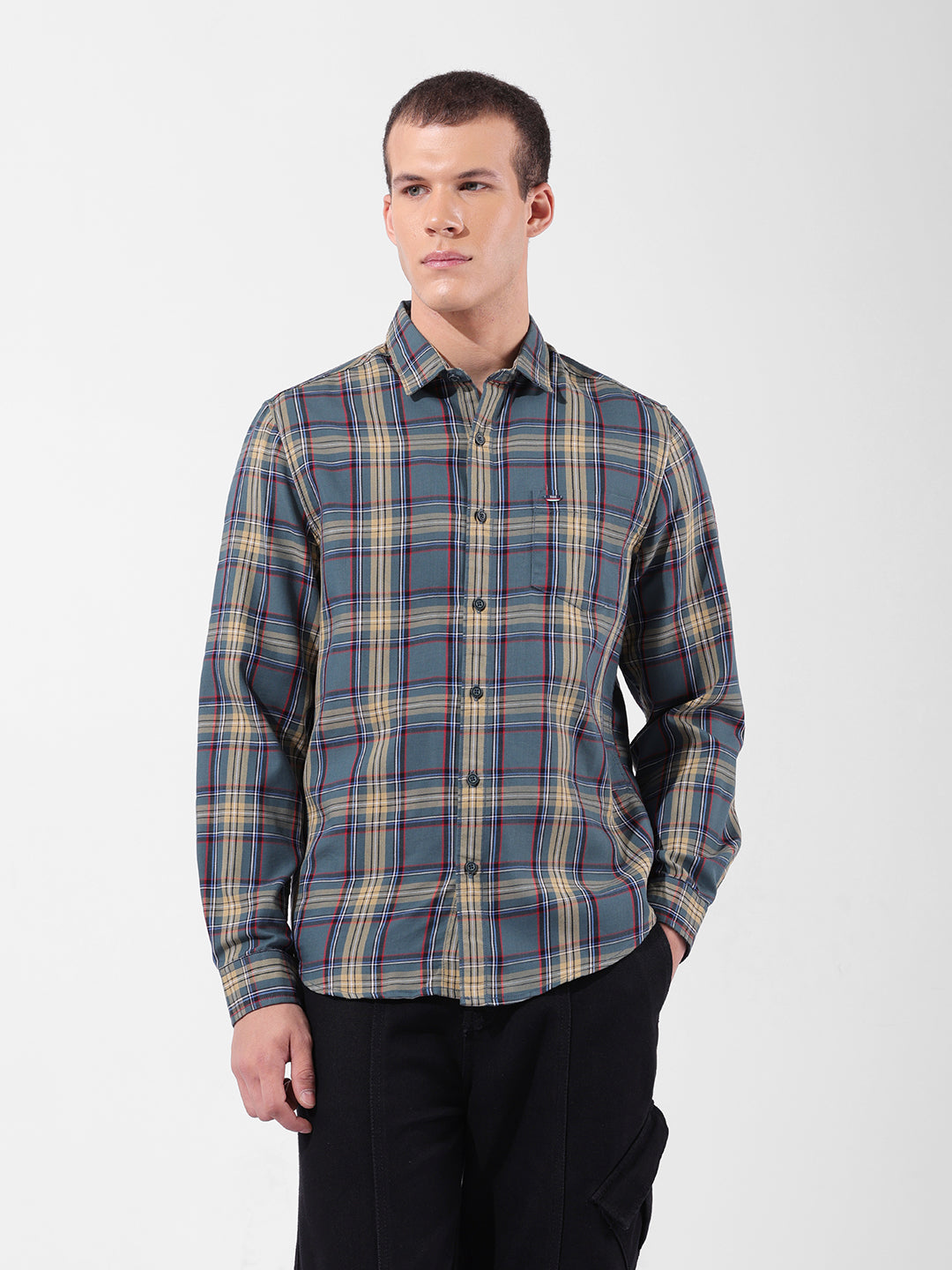 Men's Green Slim Fit Checked Casual Shirt