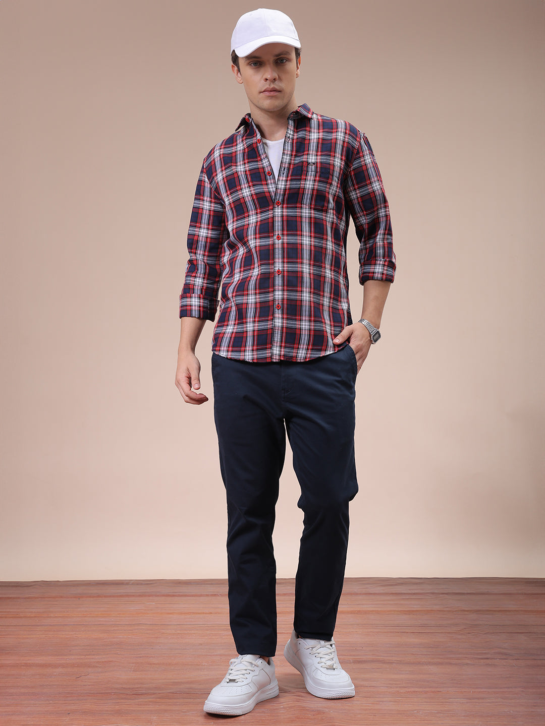 Men's Red Slim Fit Checked Shirt