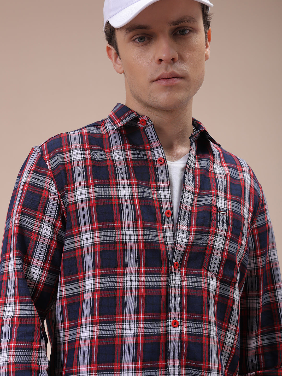 Men's Red Slim Fit Checked Shirt