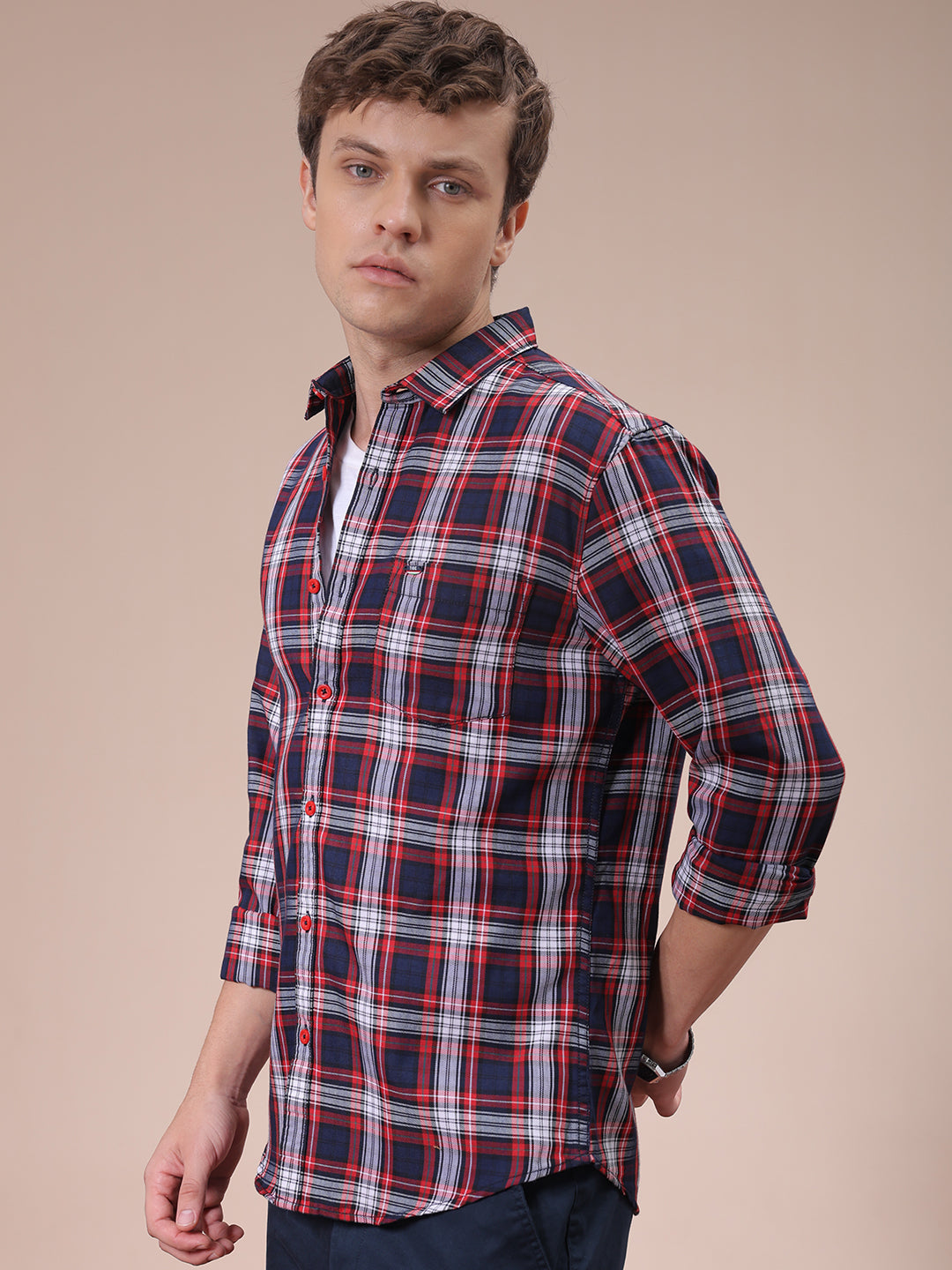 Men's Red Slim Fit Checked Shirt