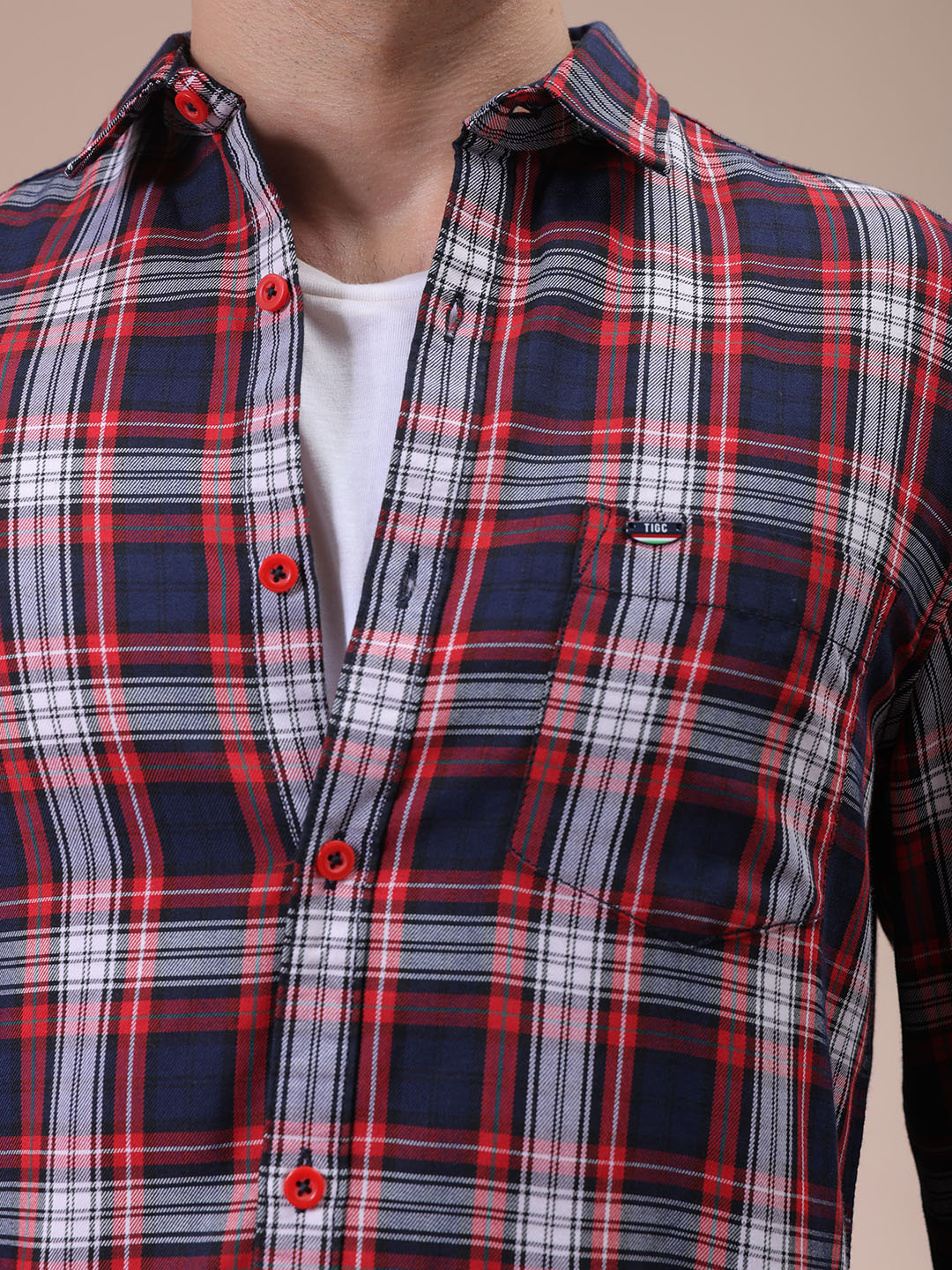 Men's Red Slim Fit Checked Shirt