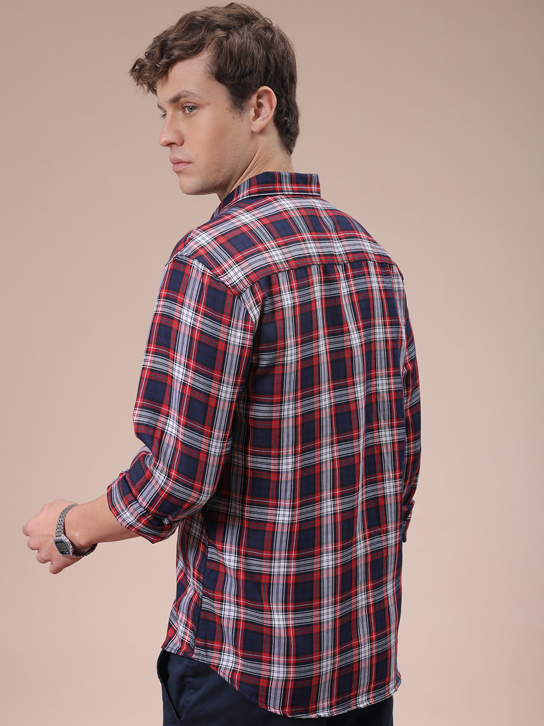 Men's Red Slim Fit Checked Shirt