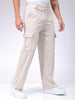 Men's White Baggy Textured Mid-Rise Cargos