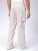 Men's White Baggy Textured Mid-Rise Cargos