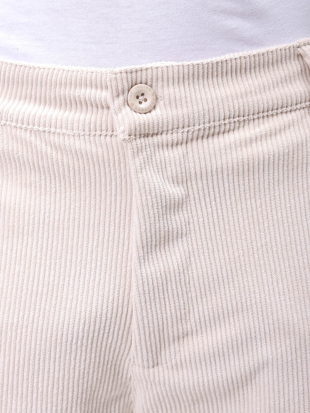 Men's White Baggy Textured Mid-Rise Cargos