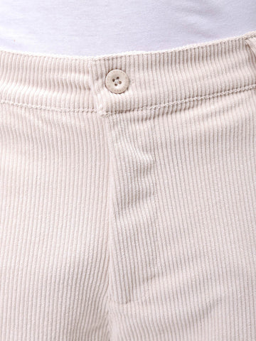 Men's White Baggy Textured Mid-Rise Cargos