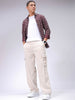 Men's White Baggy Textured Mid-Rise Cargos