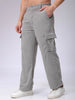 Men's Grey Baggy Textured Mid-Rise Cargos