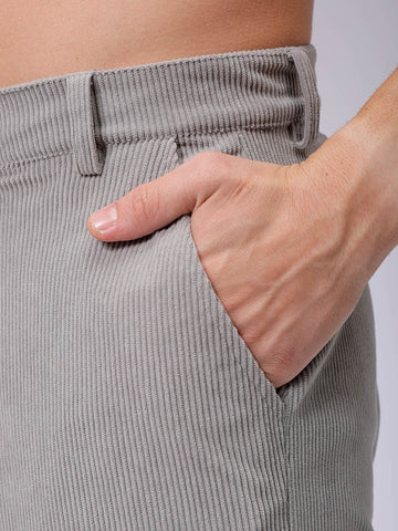 Men's Grey Baggy Textured Mid-Rise Cargos