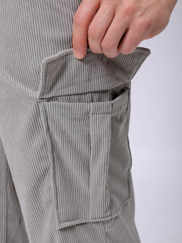Men's Grey Baggy Textured Mid-Rise Cargos