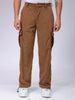 Men's Brown Baggy Textured Mid-Rise Cargos