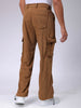 Men's Brown Baggy Textured Mid-Rise Cargos