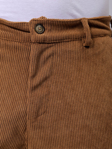 Men's Brown Baggy Textured Mid-Rise Cargos