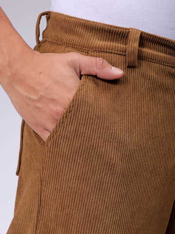 Men's Brown Baggy Textured Mid-Rise Cargos