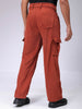 Men's Rust Baggy Textured Mid-Rise Cargos