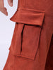 Men's Rust Baggy Textured Mid-Rise Cargos