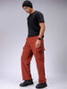 Men's Rust Baggy Textured Mid-Rise Cargos