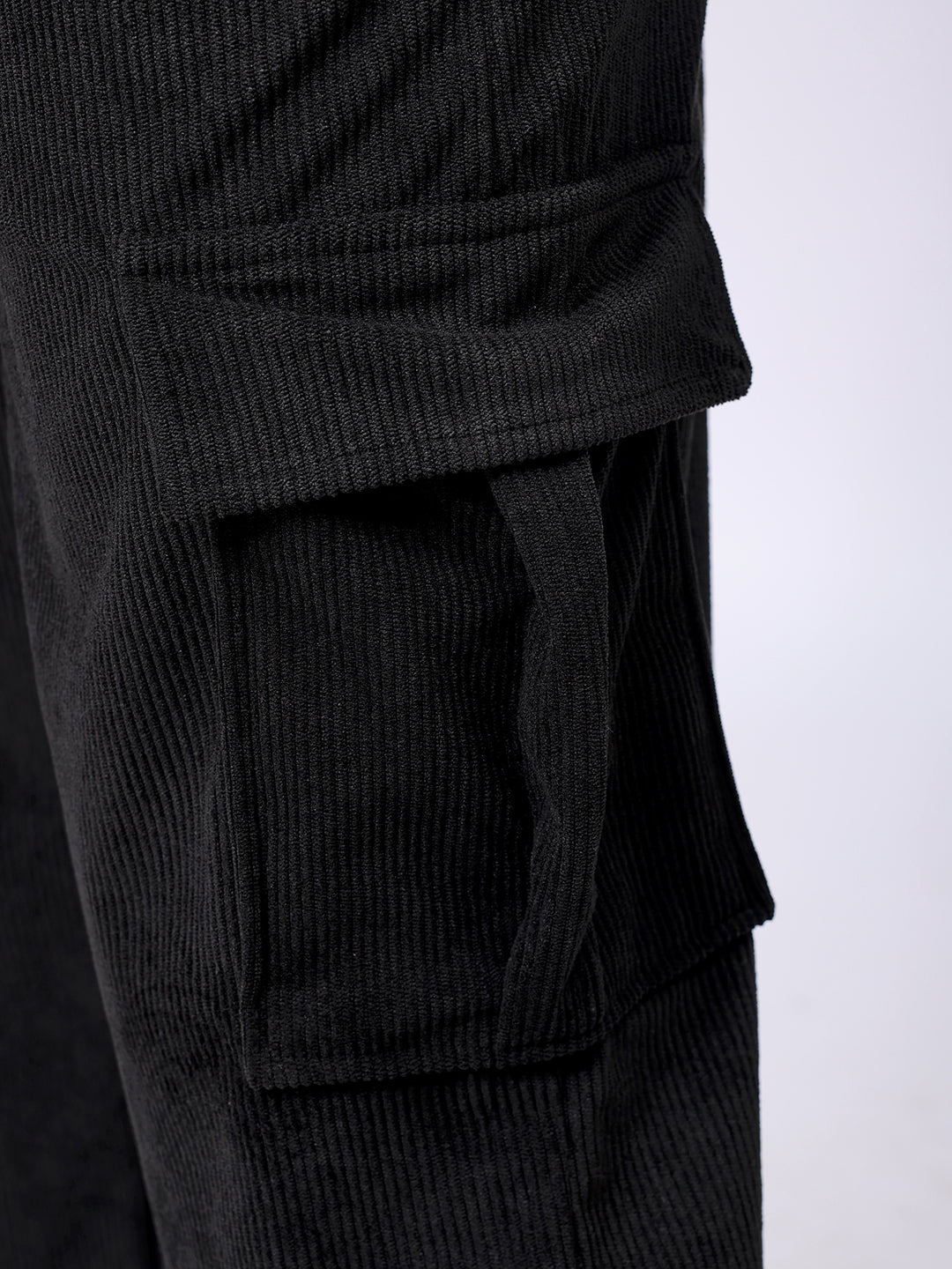 Men's Black Baggy Fit Textured Streetwear Cargo