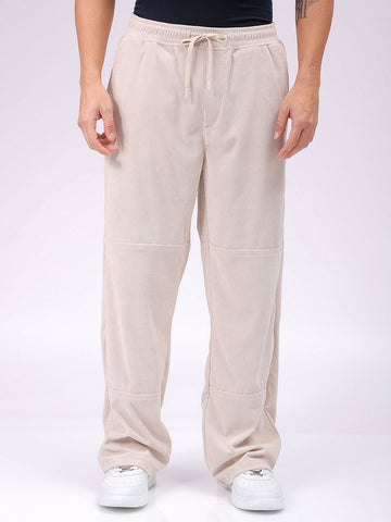 Men's White Relaxed Fit Knitted Corduroy Jogger Trousers