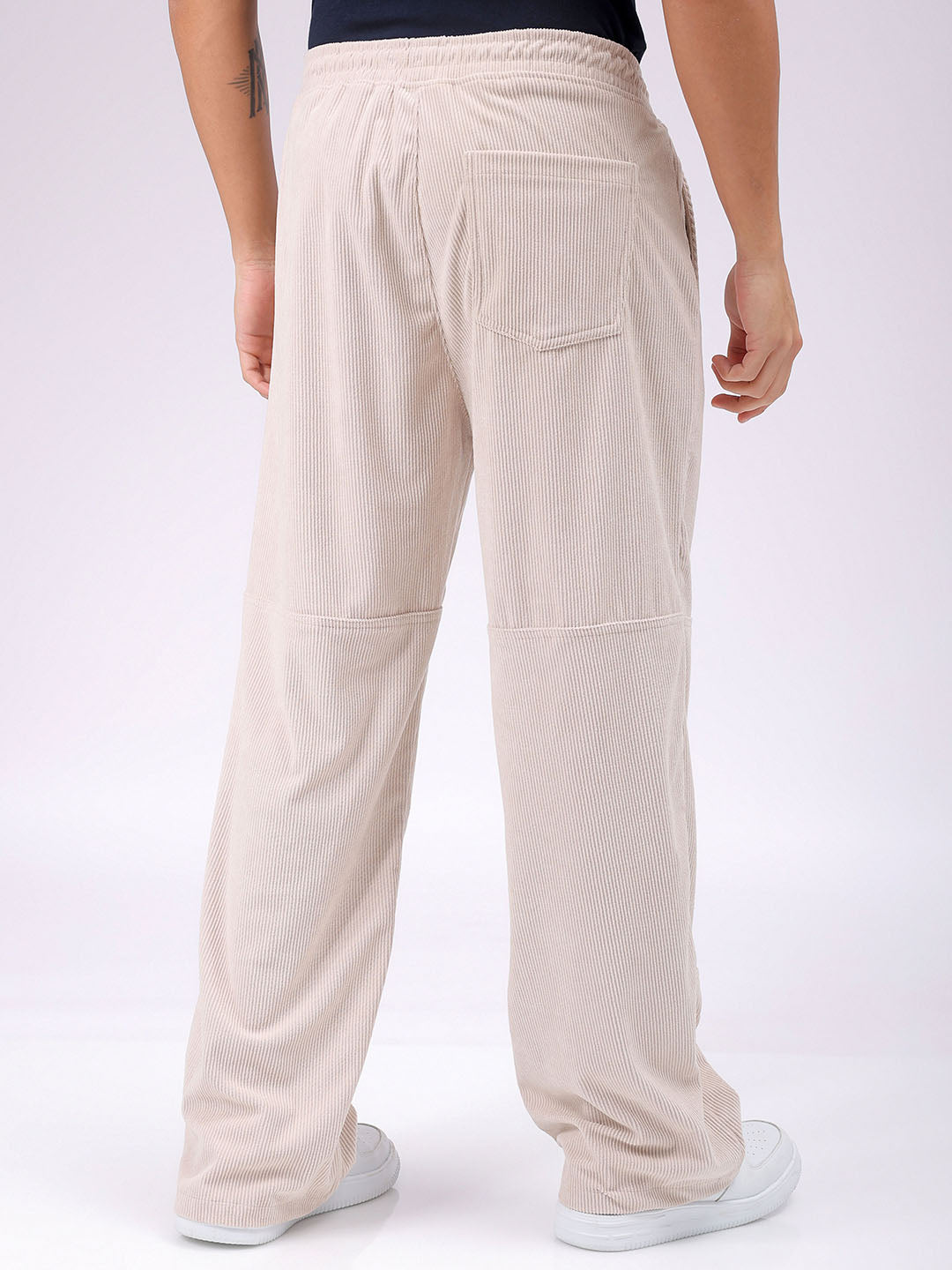 Men's White Relaxed Fit Knitted Corduroy Jogger Trousers