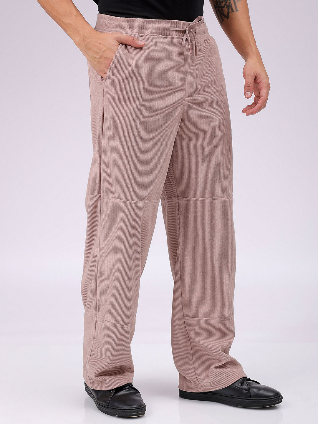 Men's Purple Relaxed Fit Knitted Corduroy Jogger Trousers