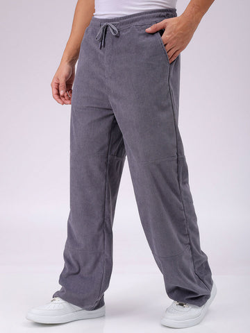 Men's Grey Relaxed Fit Knitted Corduroy Jogger Trousers