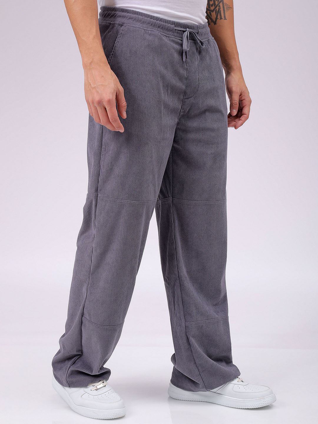 Men's Steel Relaxed Fit Knitted Corduroy Jogger Trousers