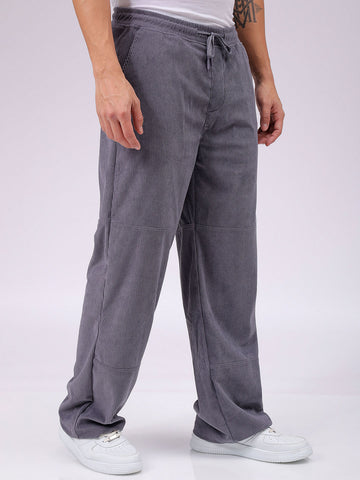 Men's Grey Relaxed Fit Knitted Corduroy Jogger Trousers
