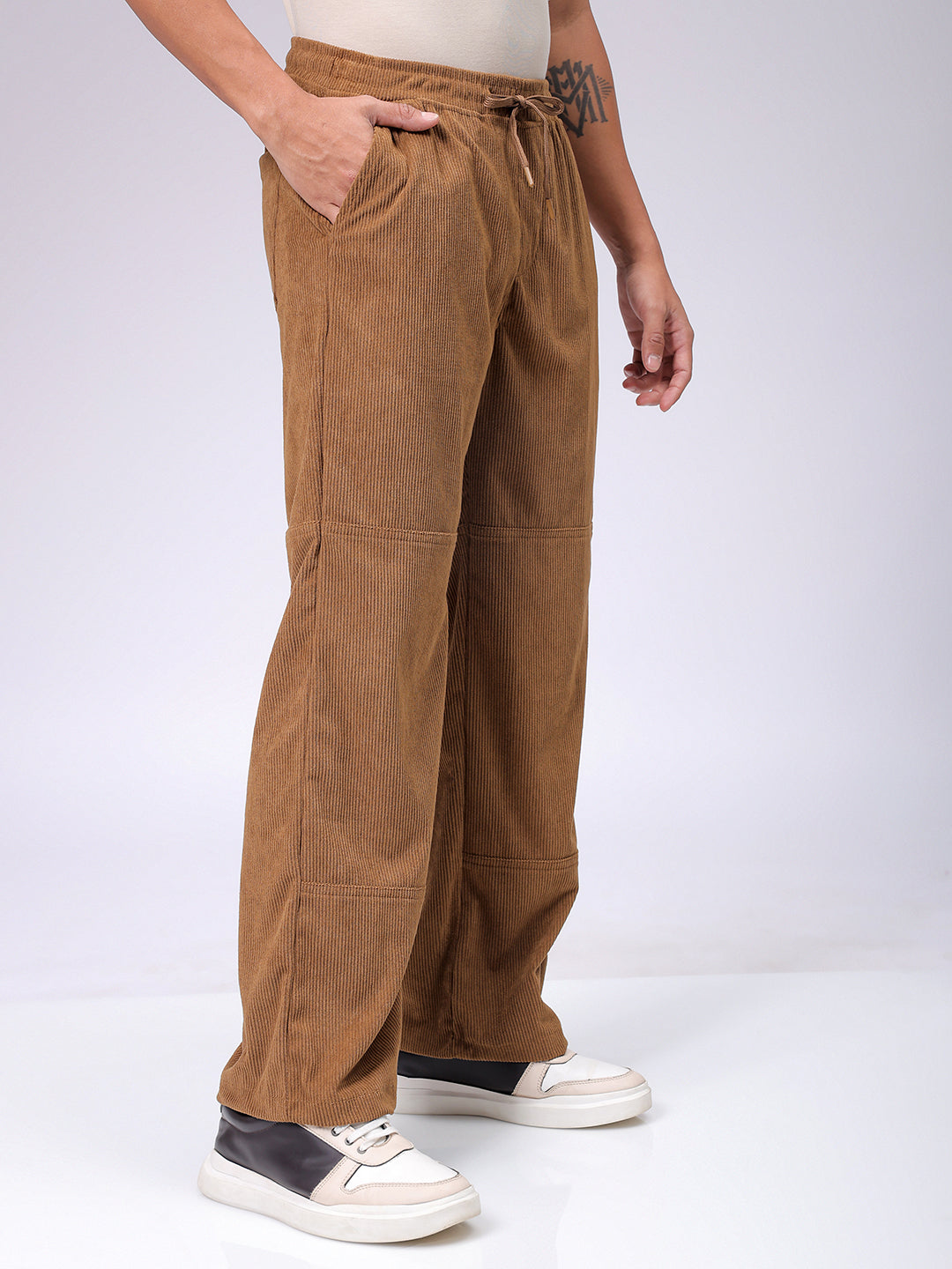 Men's Brown Relaxed Fit Solid Streetwear Jogger Trouser