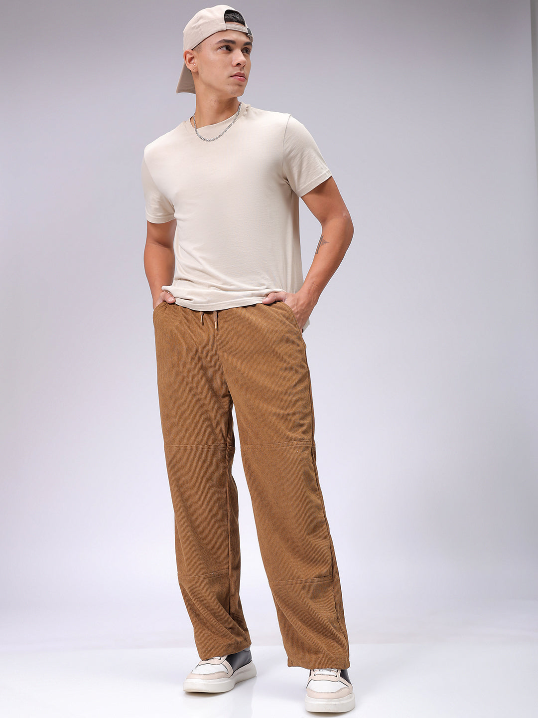 Men's Brown Relaxed Fit Solid Streetwear Jogger Trouser