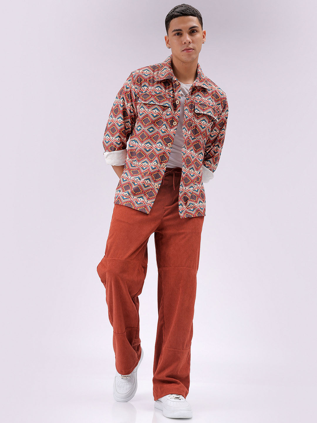 Men's Rust Relaxed Fit Knitted Corduroy Jogger Trousers