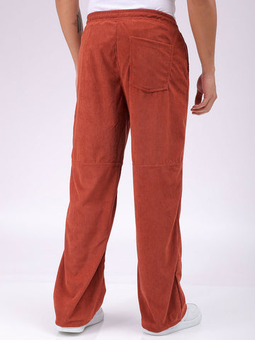 Men's Rust Relaxed Fit Knitted Corduroy Jogger Trousers