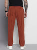 Men's Rust Regular Fit Textured Casual Trouser