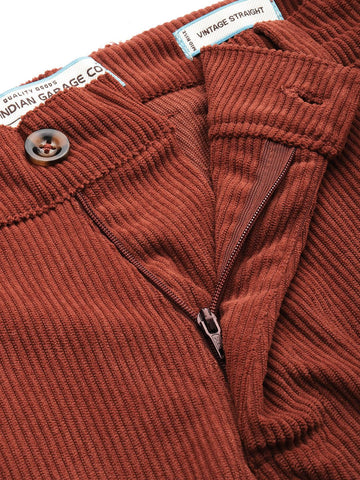 Men's Rust Regular Fit Textured Casual Trouser