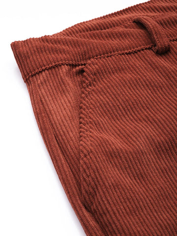 Men's Rust Regular Fit Textured Casual Trouser